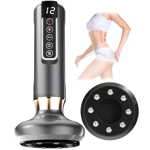 Masajeador Eléctrico de Ventosas, Vacío Ventosas Masajeador con 12 Niveles de Aspiración y Luz Roja, Función de Temporización y Pantalla de Cristal Líquido para Reduce El Dolor Muscular