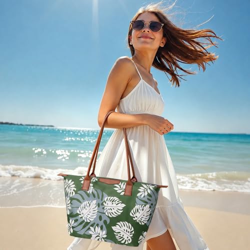 Image of Tote Bag for Women, Casual Hobo Foldable Shoulder Zipper Handbag | Water Repellent Nylon with Leather Handles Fit 15 inch Laptop for Work Weekender Travel Commute
