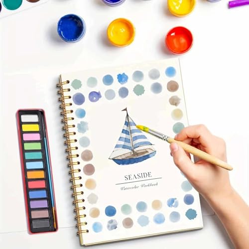 YUNFAN Cahier D'Exercices D'Aquarelle,Carnet Croquis D'Artiste Spirales,Cahier D'Exercices Peinture Aquarelle 12 Couleurs Avec Fournitures,Cadeau Pour DéButants,Adultes Et Adolescents - Automne(E)