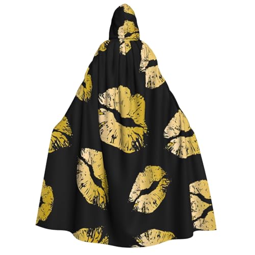 Cape à capuche cosplay adulte imprimé lèvres dorées fête Halloween