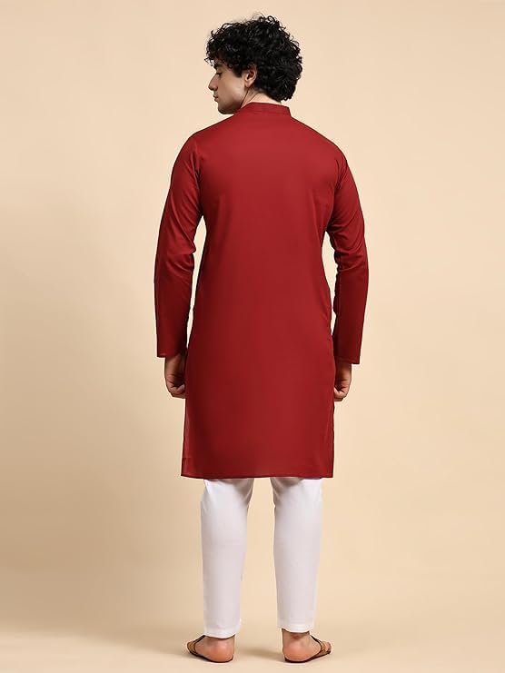Imago Men's Pure Cotton Solid Kurta Pajama Set Mandarin Collar Daily Wear Casual Yoga Dress2