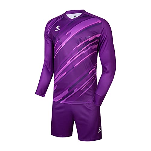 Football Goalkeeper Shirts and Shorts Long Sleeve T-Shirts Goalie Pad Protective Custom Goalkeeper Kit for Men Women Uniform Purple M