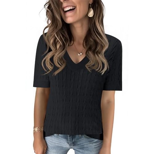 Kistore Summer Sweaters Lightweight V Neck Cable K