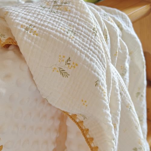 Image of Baby Muslin Thick Blanket Double Layer Soft Neutral Receiving Blanket Crib Bedding 40x40 inch Throw Blanket 40 inchx40 inch