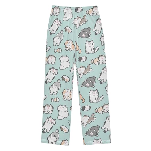 Boys' Pants Cute Cartoon Cat Design Long Bottoms Jogger Pants Elastic Waist Trousers with Pockets S-XL