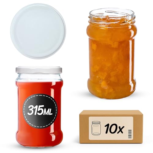 KADAX Lot de 10 bocaux de conservation 315 ml avec couvercle à vis de 66 mm pour miel, dessert, confiture | Bocaux hermétiques, bocal de mise en conserve, bocaux ronds, bocaux à confiture, pots à miel