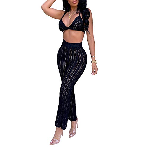 Women's sexy hollow out mesh beach bikinis and split crochet high…