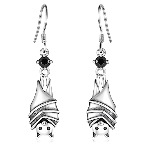 Gothic/Black Cat/Bat Earrings for Women 925 Sterling Silver Vintage Halloween Bat Black Cat Jewelry for Women