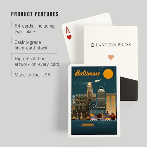 Lantern Press Baltimore Maryland Retro Skyline Naipes póker miniatura 3