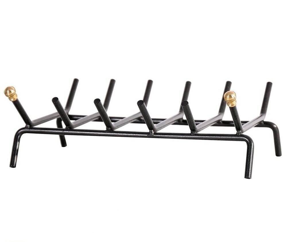 K2Calore 355072 Brucialegna in ferro battuto, verniciato a polvere, pomelli in ottone, 6 barre, 44x31x13h cm, 1 pezzo, Nero