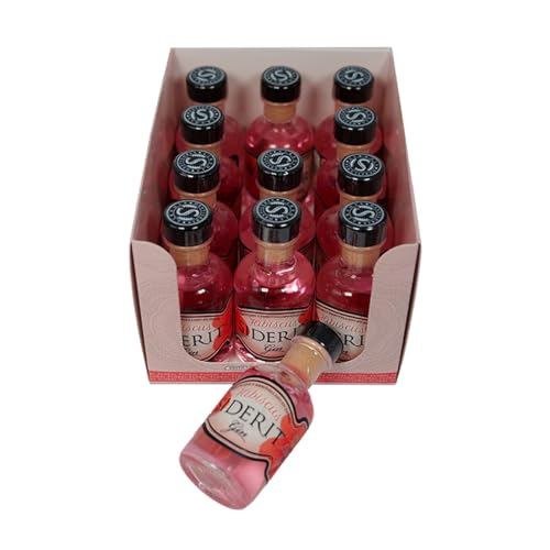 SIDERIT Gin Hibiscus 43% Vol, Pack 12 Miniaturas de 50 ml – Ginebra floral artesanal destilada con flor de hibisco y 12 botánicos. Proceso de triple destilación en vidrio.