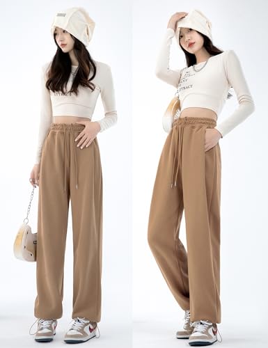 Kiench Teens Girls' Fleece Sweatpants Wide Leg High Waisted Baggy Joggers Pants4