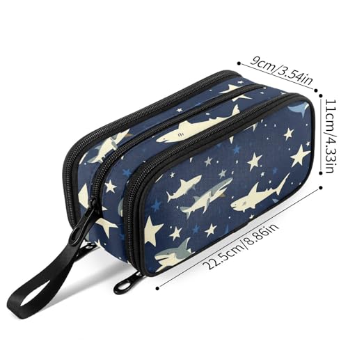Image of Fustylead Hand Draw Sharks and Stars Print Design Pencil Pen Case Stationery Bag 3 Compartments School College Office Organizer Cosmetics Bag