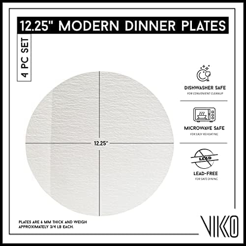 Miniatura 2 de Vikko Platos redondos para cena, juego de 4 elegantes platos blancos con borde elevado y superficie texturizada, vajilla elegante de 12.25 pulgadas