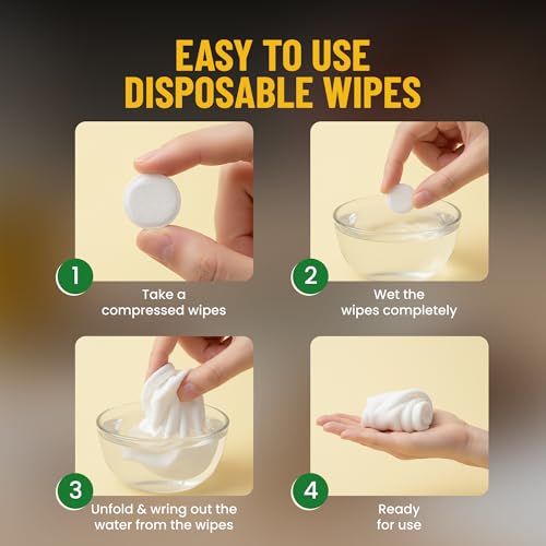 Image of 20 PCS Coin Compressed Wipes - Portable Mini Coin Tablets for Travel, Camping, Outdoor, Face and Hand Wipes - Expandable Water-Activated Disposable for Men and Women