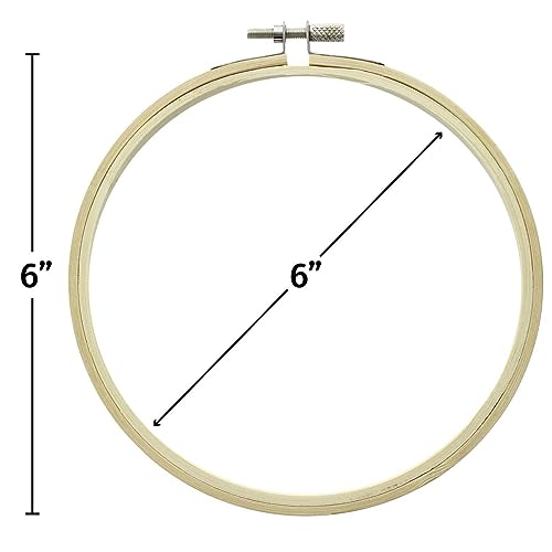 Image of Essentials By Leisure Arts Wood Embroidery Hoop 6 inch Bamboo - Wooden Hoops for Crafts - Embroidery Hoop Holder Cross Stitch Cross Stitch Hoops and Frames
