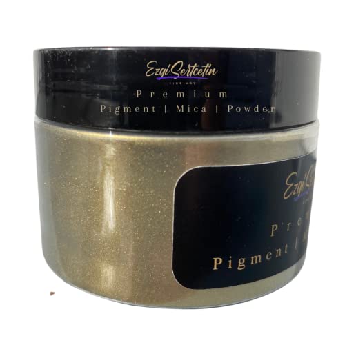 Ezgi Sertcetin Premium Pigment Powder 50g | Authentic Unique & Bright Pearlescent Metallic and Neon Colors | Especially Formulated for Artwork, Resin, Slime, Plasticine and more (Antique Gold)