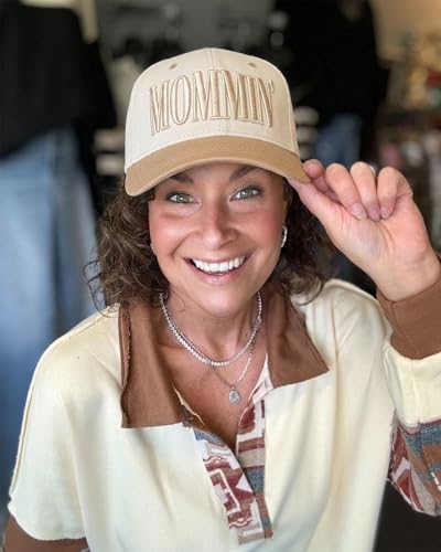 Image of Mommin Trucker Hat for Women, Vintage Two-Tone mom hat with Mommin 3D Embroidery, New Mom Gifts Mothers Day Outfits