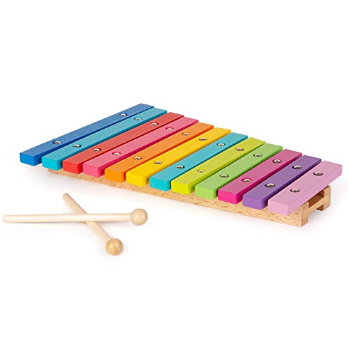 boppi Natuurhouten muzikale Xylofoon speelgoedinstrument voor peuters en baby met 2 houten hamers en 12 regenboog gekleurde sleutels voor kinderen en kinderen 32CM lang vanaf 18 maanden - Image 6