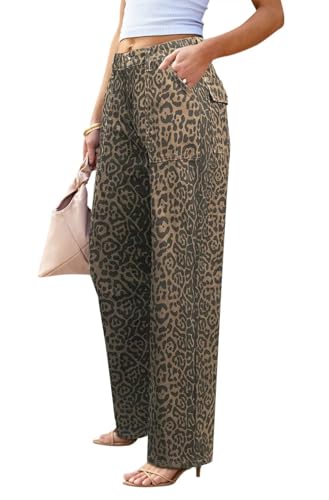 Image of Wide Leg Jeans for Women High Waist Stretch Cargo Denim Pants