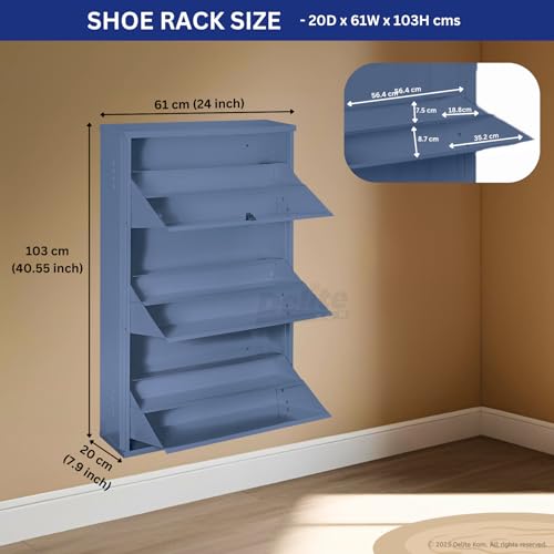 Image of DELITE KOM 24 inch Wide, 6 Shelf Metal Shoe Rack Wall Mounted for Home with Central Lock | Holds Upto 18 Shoes or 30 Slippers Pair | Double Decker, 1 Yr Warranty, (41x24x8, Graphite Grey) DIY Space Saver