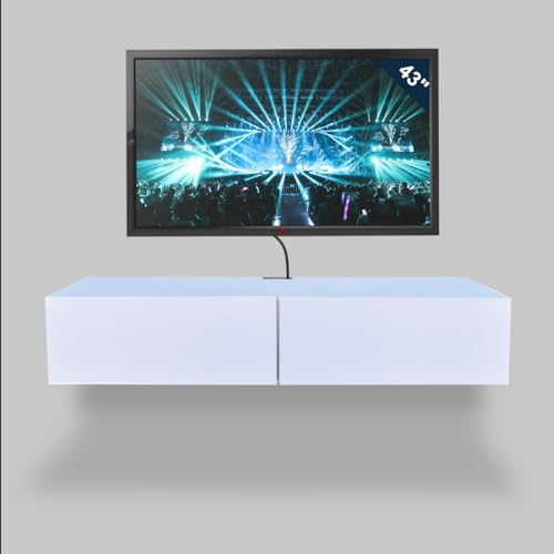 Recopilación de Centro de Entretenimiento Flotante Top 10. 44 Hogare Mueble Flotante para TV Moderno y Funcional, Listo para armar de 120 cms, 2 Puertas (Blanco Blanco)