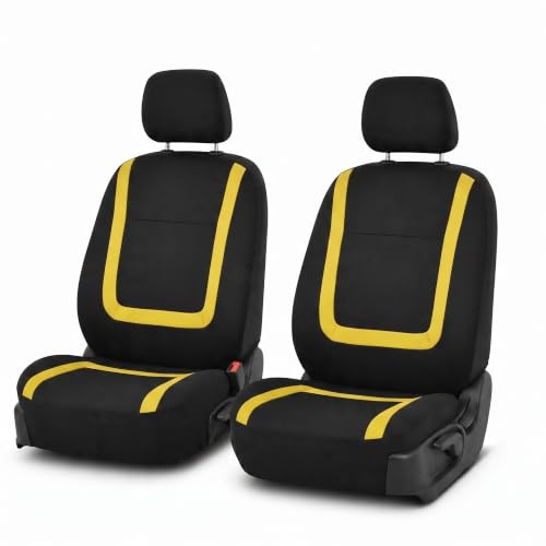Image of FH Group Car Seat Covers Front Set in Cloth for Low Back Car Seats with Removable Headrest, Universal Fit, Automotive Washable for SUV, Sedan, Van Yellow