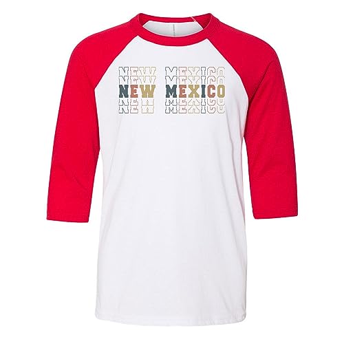 Stacked New Mexico Kids Three-Quarter Raglan Sleeve Baseball Shirt Youth Small White/Red