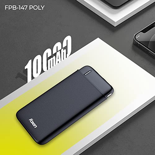 Image of Foxin FPB 147 Poly 10000mAh Power Bank | 12W Fast Charging | Dual USB Output (2.4A) | Type-C & Micro USB Input | LED Indicators | Made in India | Compatible with Smartphones, TWS, Smartwatch & More