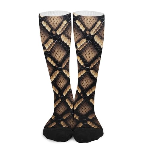 Meaudiwes Soft Travel Knee High Stockings, Fashion Dress Decor Socks, Sport Baseball Compression Socks Cool Snake Skin Brown