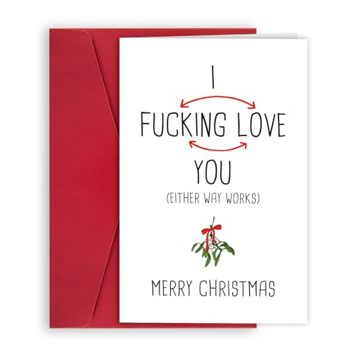Funny Christmas Card for Him Her, Merry Christmas Card for Boyfriend Girlfriend，Humor Xmas Greeting Card for Husband Wife, Unique Holiday Gifts for Men Women, I Fucking Love You