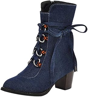 Stylish Womens Cowboy Comfortable Low-heeled Lace-Up Roman Shoes Ankle Boots