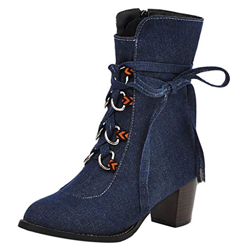 Stylish Womens Cowboy Comfortable Low-heeled Lace-Up Roman Shoes Ankle Boots
