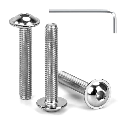 Tunejoy Tornillos de Cabeza Alomada con Brida M5 x 30 mm Tornillo de Cabeza Hexagonal de Acero Inoxidable A2 V2A Tornillos Máquina con llave Allen Rosca Completa 30 Piezas