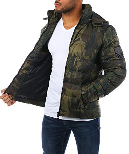 Young & Rich Herren Camouflage Stepp Winter Jacke mit Kapuze Tarn Militär Optik Look Warm gefüttert JK-455, Grösse:S, Farbe:Camouflage