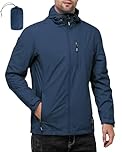 Outdoor Ventures Men's Lightweight Waterproof Jacket Windproof Rain Coats Pack Away Hooded Jackets Windbreaker for Camping Fishing Running Cycling Navy Blue XL
