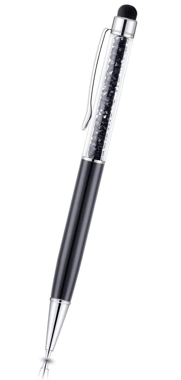 2 in 1 Swarovski Crystal Capacitive Touch Screen Stylus Rubber Tip and Ball Point Pen Compatible for Android Smart Mobile and Tablet Pc Mobail, 14 cm, Black-image-24