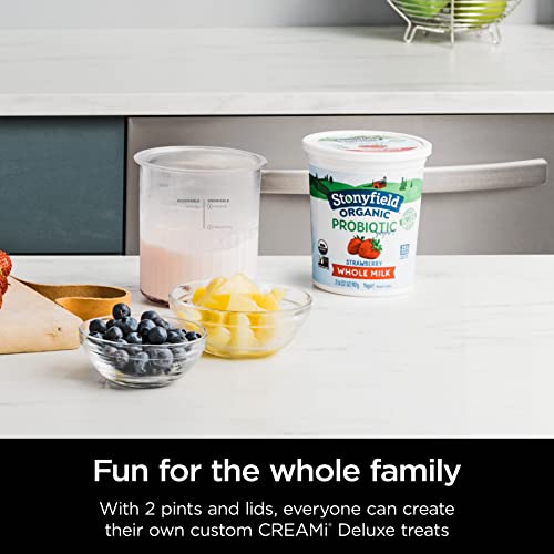 Ninja Creami Deluxe Ice Cream Tubs, 2 Pack, Compatible with Creami Deluxe Ice Cream Maker, Genuine Ninja Accessory, BPA-Free, Dishwasher Safe, Colour Lids, 500ml Clear, Coral, Yellow, XSKPNTLD2EUUK
