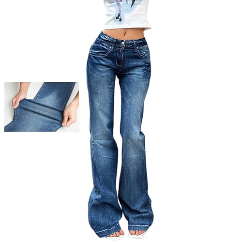 EMMIOL Women's Flare Jeans Y2k 90s Bootcut Mid-Low Rise Vintage Denim Pants Bell Bottoms Large Faded Denim
