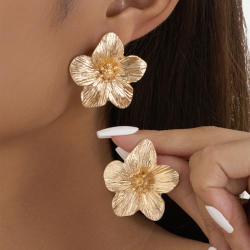 Gold Flower Earrings for Women Dangling Big Statement Earrings for Women Large Floral Stud Earring Daisy Spring Summer Fancy Earring Chunky Flower Gold Jewelry2