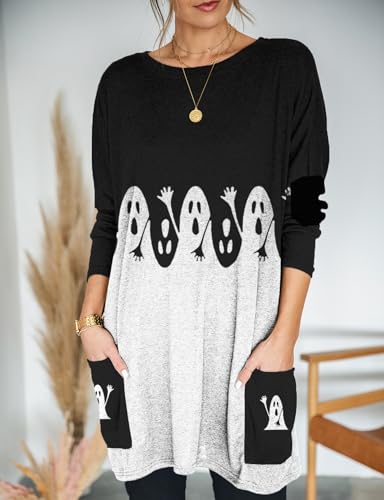 Womens Shirt with Pocket, Loose Casual Gift Tunic Tops, Long Sleeve T-Shirt Dress for Women3