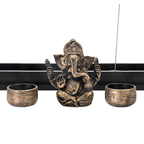 MyGift Mini Zen Garden with Ganesh Statue, Incense Stick Burner, Tealight Candle Holders, Decorative Rocks and Display Tray by MyGift - Image 7