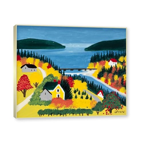 Tableaux Maud Lewis avec cadre doré champagne - Impression sur toile paysages 30x36cm