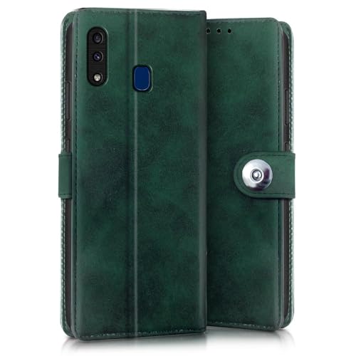 Image of WOW IMAGINE Shock Proof Flip Cover Back Case for Samsung Galaxy A20 | A30 | M10s (Magnetic Button Flip Case | Wallet Pockets & Stand | Leather Finish | Forest Green)