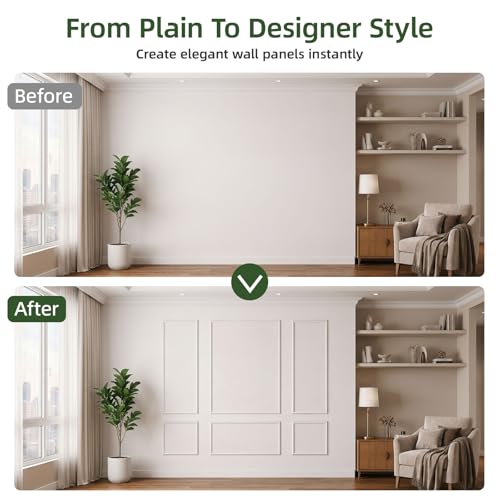 Image of Pre-Cut Wall Molding Kit, 6 Pcs Wainscoting Panels | Ready To Assemble, White Paintable Polystyrene, Wall Trim Moulding, For Living Room Bedroom Accent Wall, Install With Glue