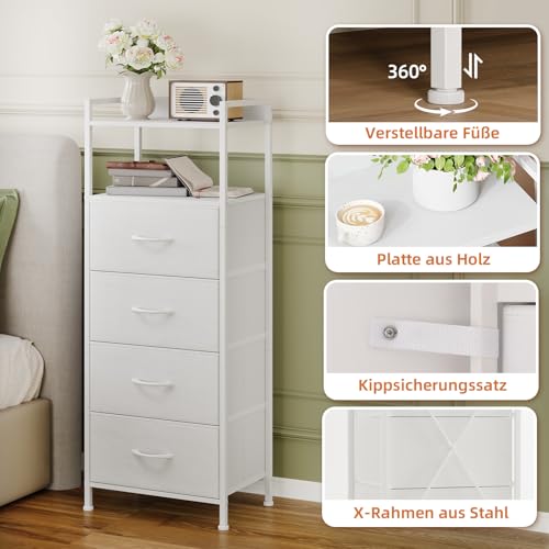 Somdot Kommode for Schlafzimmer, 4 Schubladen, offenes Regal, Weiß – Ansicht 6
