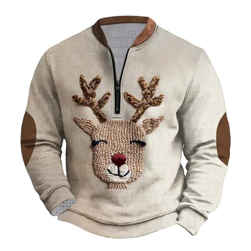 BVEBJDX Mens Christmas Sweatshirt 1/4 Zip Pullover Tops Santa Claus Christmas Tree T-Shirt Reindeer 3D Printed Blouse Casual V Neck Jumper Funny Festive Holiday Sweatshirts Novelty Xmas Shirts