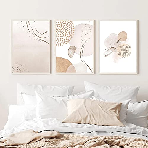 Affiche art mural aquarelle triptyque abstrait blush rose et or 50x70 cm