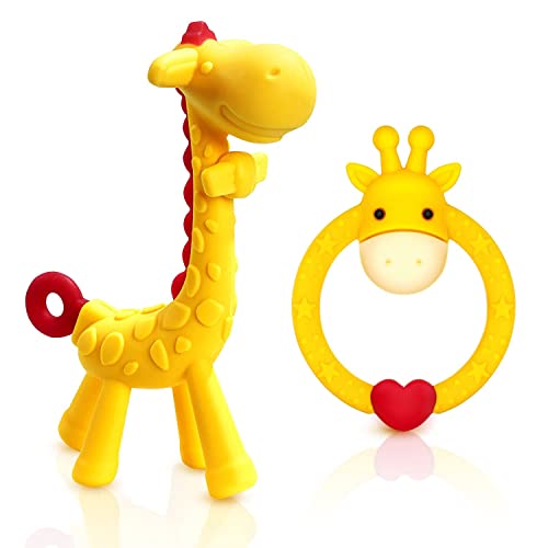 Image of SHARE&CARE BPA Free Silicone Giraffe Baby Teether Toy with Storage Case, for 3 Months Above Infant Sore Gums Pain Relief and Baby Shower, Baby Teething Toys (Yellow)