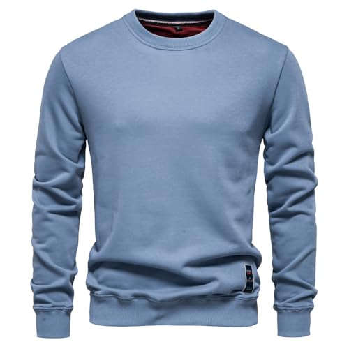 PANVER Men's Sweatshirt Youth Personality Trend Long Sleeves Pullover Fashion Handsome Classic Tops Lightweight Comfortable Casual Sportshirt G-Sky Blue M